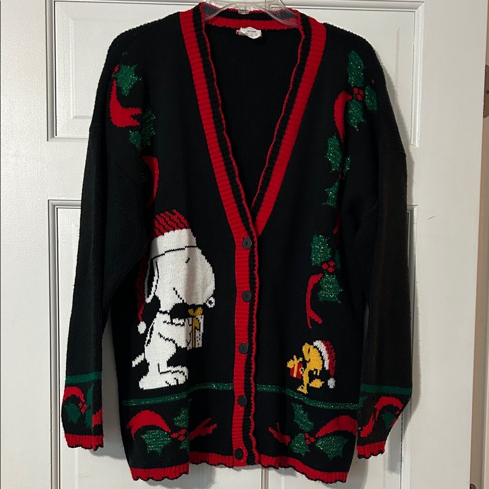 Snoopy Holiday Cardigan in Black and Red